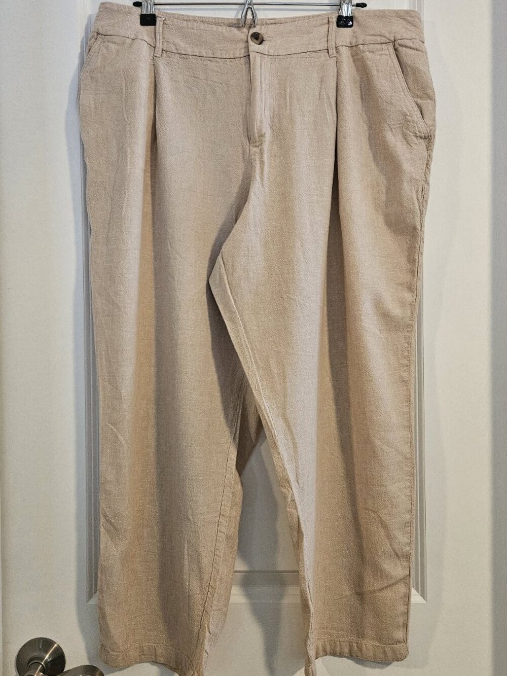 A New Day Linen Blend Pleated Relaxed Pants Oatmeal Tan Size 16
